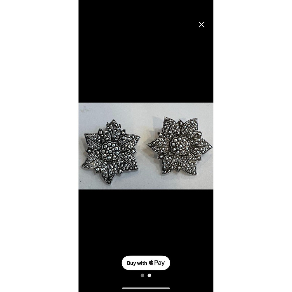 Vintage Marcasite Clip-on Earrings, Silver Tone 1 1/2" Diameter